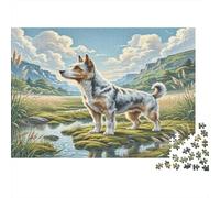 Dandie Dinmont Terrier Carta spessa Australian Cattle Dog vicino al ruscello nella valle di montagna Confezione puzzle per anziani Regalo Secret Santa per l’allenamento cerebrale 52x38cm/1000 pezzi
