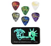 D'Andrea TNVDT - Plettri per chitarra, 12 pezzi, scatola di latta da collezione, design con perle, sottile