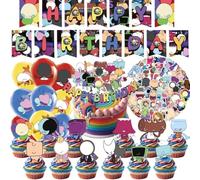 Dandy, set di decorazioni per feste con adesivi, 83pezzi, decorazioni colorate per il compleanno dei bambini, con palloncini, decorazione per cupcake, ghirlanda e adesivi in vinile, per ragazzi e