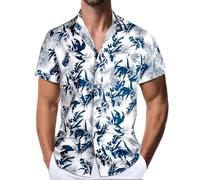 Danfiki Camicia Hawaiana a Maniche Corte da Uomo con Collo Botton-Down e Stampa Floreale