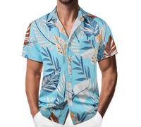Danfiki Camicia Hawaiana Fiori a Maniche Corte Collo Button-Down da Uomo Stampa Hawaiana