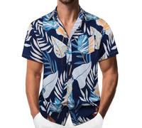 Danfiki Camicia Hawaiana Fiori Uomo a Maniche Corte Collo Botton-Down da Uomo Camicia da Uomo Hawaiana Stampa Hawaiana