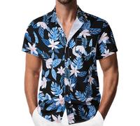 Danfiki Camicia Hawaiana Fiori Uomo a Maniche Corte Collo Botton-Down da Uomo Camicia da Uomo Hawaiana Stampa Hawaiana