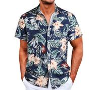 Danfiki Camicia Hawaiana Fiori Uomo a Maniche Corte Collo Botton-Down da Uomo Camicia da Uomo Hawaiana Stampa Hawaiana