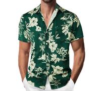 Danfiki Camicia Hawaiana Uomo a Maniche Corte Collo Button-Down Stampa Fiori