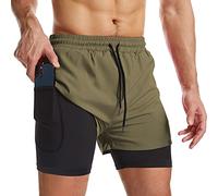 Danfiki Pantaloncini Sportivi da Uomo Running Shorts Asciugatura Rapida con Tasca per Jogging Tennis Fitness Allenamento 2 in 1,Verde,XL