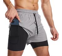 Danfiki Pantaloncini Sportivi da Uomo Running Shorts Asciugatura Rapida con Tasca per Jogging Tennis Fitness Allenamento 2 in 1,Grigio Chiaro,XL