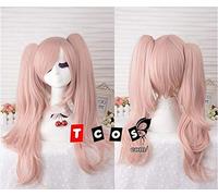 Danganronpa Junko Enoshima Coda di cavallo rosa chiaro Cos Capelli Dangan Ronpa Junko Parrucca cosplay resistente al calore Parrucca orso Forcine Taglia unica
