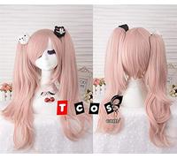Danganronpa Junko Enoshima Rosa chiaro Coda di cavallo Cos Capelli Dangan Ronpa Junko Parrucca Cosplay resistente al calore Parrucca Orso Forcine Taglia unica TUTTO impostato