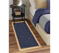 DANGAYACH ART Tappeto in iuta blu navy, tessuto a mano, design unico, stile rustico boho, resistente e adatto agli animali domestici, per soggiorno, sala da pranzo e camera da letto