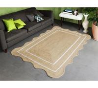 DANGAYACH ART Tappeto in iuta smerlato di alta qualità con bordo bianco, realizzato a mano, tappeto naturale intrecciato per soggiorno, camera da letto, ingresso, decorazione per la casa in stile