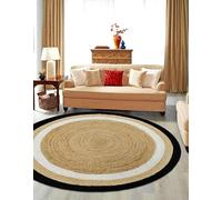 DANGAYACH ART Tappeto rotondo in iuta naturale, 2,4 m, tessuto a mano, realizzato a mano e design unico, stile bohémien, resistente e adatto agli animali domestici, per soggiorno, sala da pranzo e