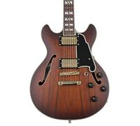 D'Angelico Deluxe Mini DC Stopbar Satin Brown Burst Semi-Acoustic Guitar with Case