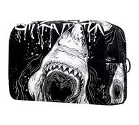 Danger Shark Attack - Trousse per cosmetici, da donna, per articoli da toeletta da viaggio, grande, pratica borsa organizer con cerniera, Multi, 18.5x7.5x13cm/7.3x3x5.1in, Beauty case
