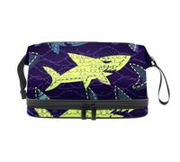 Danger Shark on The Deepsea - Trousse per cosmetici a doppio strato, per donne e ragazze, trousse da viaggio per trucchi, pratica borsa organizer con scomparto per pennelli, Multi, 27x15x14