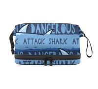 Dangerous Shark on Ocean - Trousse per cosmetici a doppio strato, per donne e ragazze, trousse da viaggio per trucchi, pratica borsa organizer con scomparto per pennelli, Multi, 27x15x14