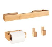 danhol® Set bagno accessori completo | Accessori bagno senza forare (Adesivo) | Kit bagno accessori completo | Porta rotoli carta igienica + 2 Ganci asciugamani + Porta asciugamani (Legno bamboo)