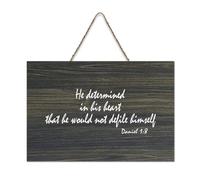 Daniel 1:8 He Determined in His Heart That He Would Not Defile Himself, cartello in legno stampato rustico da parete con citazioni, poster per ufficio, nuova decorazione per la casa, 15,2 x 25,4 cm