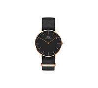 Daniel Wellington Orologio classico Cornovaglia, nero, oro rosa, 36 mm, NATO, per uomo e donna