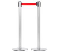 Danieli | Colonnine Segnapercorso con Nastro | Transenne con Nastro Estensibile fino a 3 metri e 2 Paletti di Delimitazione | Tendinastro Colonnine finitura Acciaio Spazzolato, base piatta. (ROSSO)
