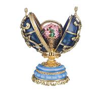 danila-souvenirs Uovo in Stile Fabergé Fiori di Primavera con Cesto di Fiori 8,5 cm Blu