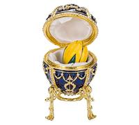 danila-souvenirs uovo in stile Fabergé portagioie Bocciolo di rosa con fiore 9,5 cm blu