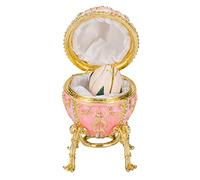 danila-souvenirs uovo in stile Fabergé/portagioie Bocciolo di rosa con fiore 9,5 cm rosa