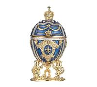 danila-souvenirs Uovo in Stile Fabergé portagioie con Leoni e Corona imperiale 7,5 cm blu