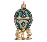danila-souvenirs Uovo in Stile Fabergé portagioie con Leoni e Corona imperiale 7,5 cm verde