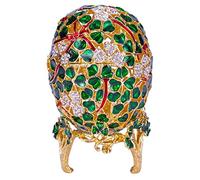 danila-souvenirs uovo intagliato in stile Fabergé/portagioie Foglia Di Trifoglio 9,5 cm verde