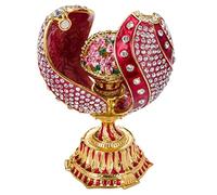 danila-souvenirs uovo ritorto in stile Faberge con cesto di fiori 12 cm rosso