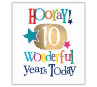 Danilo Promotions Limited - Biglietto di auguri per 10° compleanno, Brightside, biglietto di auguri per 10° compleanno Brightside, biglietto di auguri per il 10° compleanno, multicolore, 17,8 x 15,2