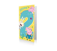 Danilo Promotions Limited Biglietto di compleanno per 2° compleanno, Peppa Pig, biglietto di auguri per il 2° compleanno, biglietto di auguri per il 2° compleanno, multicolore, 9 x 5