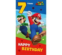 Danilo Promotions LTD Biglietto di auguri per il 7° compleanno di Super Mario, biglietto di compleanno per bambini, per festa del 7° compleanno, biglietto di auguri per bambini, con licenza ufficiale,