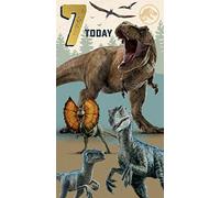 Danilo Promotions LTD Jurassic World, biglietto di compleanno per il 7° compleanno, biglietto di compleanno per bambini, biglietto di compleanno con licenza ufficiale