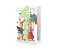 Danilo Promotions Ltd Peter Rabbit PE033 - Biglietto di auguri ufficiale per 1° compleanno, 17,8 x 15,2 cm, multicolore