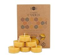 Danilovo - Candele Decorative in Cera d'Api - Candele Naturali, Piccole Rotonde con Stoppini in Cotone - Durata: 4 Ore - Set di 24 Candele Cera D'api Naturale - Porta Candela in Plastica Riciclata