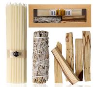 Danilovo Set Palo Santo Purificazione Negatività: 5 Bastoncini Palo Santo, 1 Mazzetto Salvia Bianca, 50 Candele in Cera d'Api - Kit Meditazione, Purificazione Aria e Aromaterapia