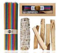 Danilovo Set Palo Santo Purificazione Negatività: 5 Bastoncini Palo Santo, 1 Mazzetto Salvia Bianca, 50 Candele in Cera d'Api - Kit Meditazione, Purificazione Aria e Aromaterapia