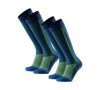 DANISH ENDURANCE Calze Compressione Graduata Donna e Uomo 21-26mmHg, Calze Elastiche per Recupero, Circolazione, Corsa, Aereo, Sport, 2 Paia, Blu/Giallo Fluo, 39-42