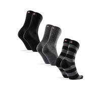 DANISH ENDURANCE Calze in Lana Merino, Calzini Classici Traspiranti, da Uomo e Donna, 3 Paia, Multicolore (1 x Nero, 1 x Nero/Strisce Grigie, 1 x Nero/Pois Grigi), 43-47