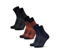 DANISH ENDURANCE Calze Trekking Leggere in Lana Merino, Anti-Vesciche, da Uomo, Donna, Bambino, 3 Paia, Multicolore (1xBlu Navy/Arancione, 1xNero, 1xBlu Navy), 39-42