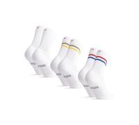 DANISH ENDURANCE Calzini da Tennis in Cotone Organico, Padel e Sport, per Uomo e Donna, 3 o 6 Paia, Multicolore (1 x Strisce Rosse/Blu, 1 x Bianco, 1 x Strisce Verdi/Gialle), 48-51