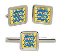 Danish Royal Stemma Araldico Gemelli Quadrati E Clip Per Cravatta Set