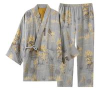 Danlai Pigiama Giapponese Uomo, Completo Notte, Accappatoio in Cotone con Pantaloni, Pigiama Kimono, Abbigliamento Casual per Uomo