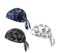 DANLCUPL 3 pz DOO Rags Dew Rag Skull Cap Pirate Hat Cooling Head Wrap Bandana Helmet Liner per Uomini Ciclismo Moto, nero, S/L