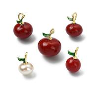 DanLingJewelry 10 ciondoli 3D in resina smaltata a forma di mela e ciliegia, in stile misto, per la creazione di gioielli, borse, portachiavi, decorazioni