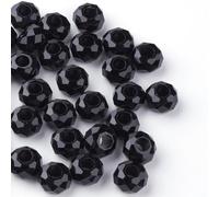 DanLingJewelry 100 perline europee sfaccettate in vetro trasparente con foro grande, per fai da te, catenine, bracciali, collane e gioielli, 14 x 8 mm, colore nero