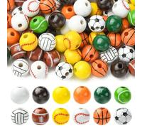 DanLingJewelry 100 perline rotonde in legno naturale, per sport, calcio, pallavolo, basket, perline distanziali per gioielli fai da te