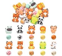 DanLingJewelry 20 Pezzi di Stili Misti Perline in Silicone per Animali dello Zoo Rana Tigre Modello con Stampa Animalier Perline morbide sfuse per la creazione di Gioielli